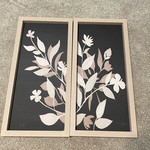 Elegant Botanical Wall Art Set in Black and Cream